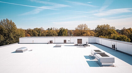 Flat White Commercial Roof with Vents
