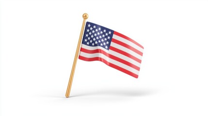 Pixel Art American Flag on Gold Pole Against White Background