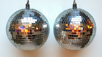 Two Vintage Disco Balls on White Background