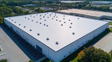 White Warehouse Roof: Aerial Perspective
