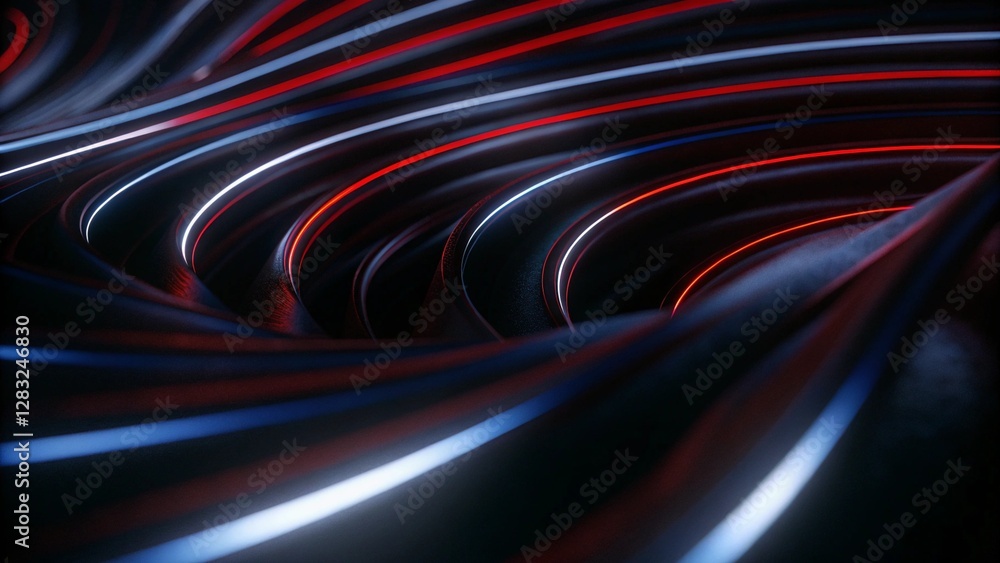 Poster abstract digital background with flowing lines of glowing red and blue lights, a sense of motion, an