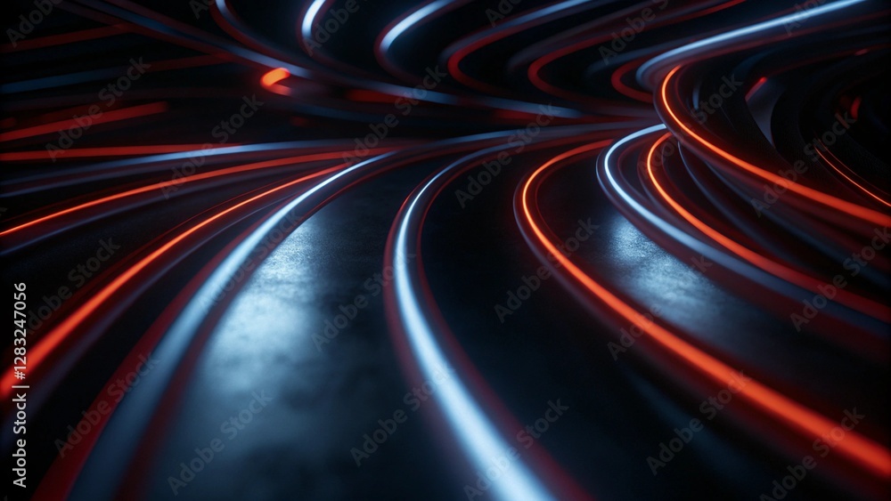 Poster abstract digital background with flowing lines of glowing red and blue lights, a sense of motion, an