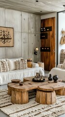 Rustic Modern Living Room with Wooden Coffee Table