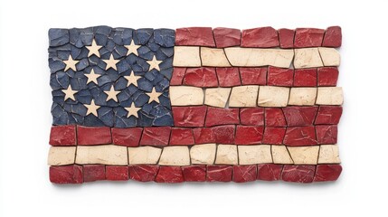 Rustic American Flag Mosaic Artwork in Red, White, and Blue