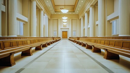 Obraz premium A legislative hall with wide aisles and minimal decorations. Featuring focus and neutrality