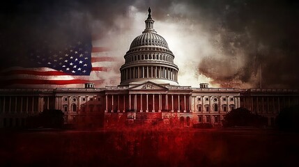 Fototapeta premium The united states capitol building is shown with american flag