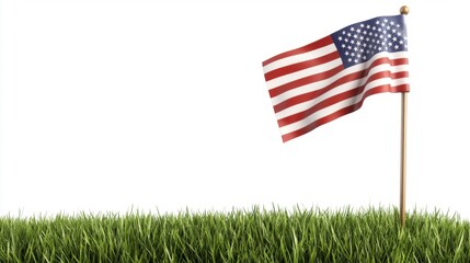 Waving American Flag Against Green Grass