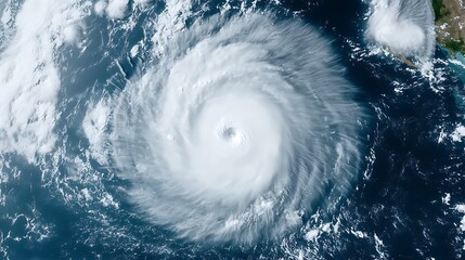 Powerful Hurricane Forming Over Open Ocean with Swirling Clouds and Eye Visible from Space