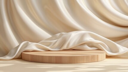 Elegant Cream Silk Drape over Wooden Display