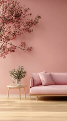 Pink Living Room Interior Design with Cherry Blossom