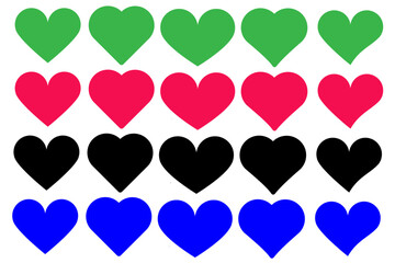 multi colour heart icons on white background, love heart icons, pink, red, black And green hearts symbols . heart vector
