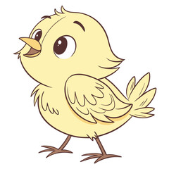 Fototapeta premium A small, adorable Easter chick with fluffy yellow feathers stands joyfully against a clean white background. Its big, bright eyes and cheerful demeanor symbolize the joy of springtime celebrations