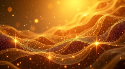 Golden Abstract Swirl Background – Dazzling Amber & Gold Curved Lines with Starry Sparkles on Dark Rich Gold Backdrop – Elegant Celestial Digital Art for Design & Branding