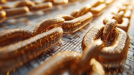 Golden blockchain concept showcasing digital security and technology