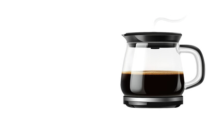 Elegant glass coffee pot with white handle, brewing fresh aromatic coffee brewing