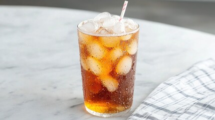 Iced tea in glass on marble table