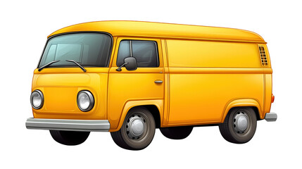 Bright yellow van on a black background, striking image of classic automotive design