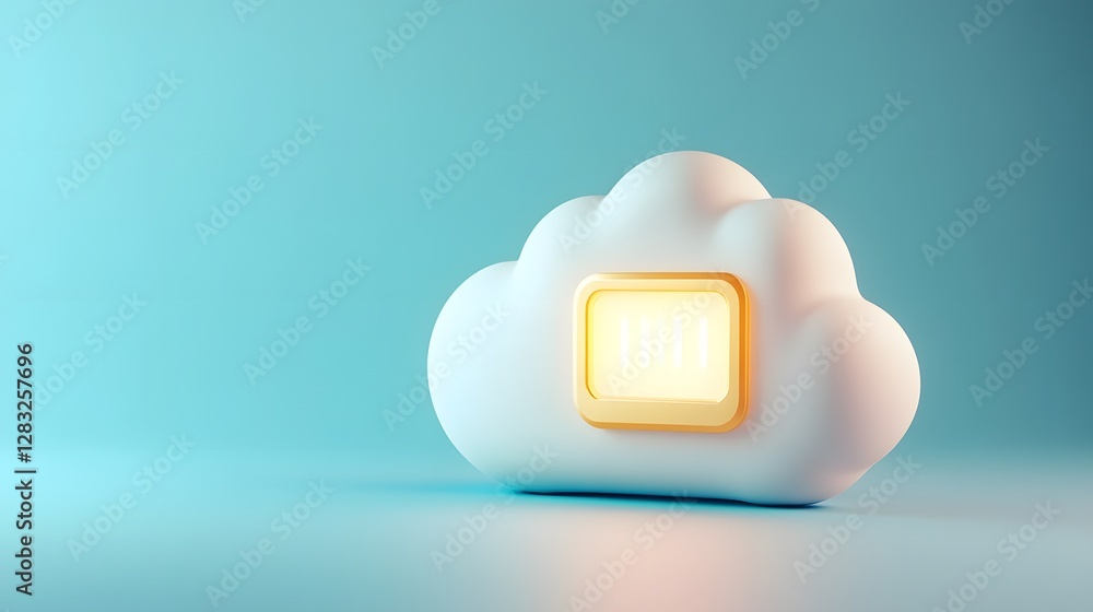 Poster sleek 3d rendered cloud icon with illuminated battery indicator on futuristic blue gradient