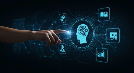 Fototapeta premium Artificial Intelligence and Machine Learning Concepts with Icons of Human Brain and Technology.