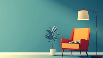 Modern Living Room Chair Plant and Lamp