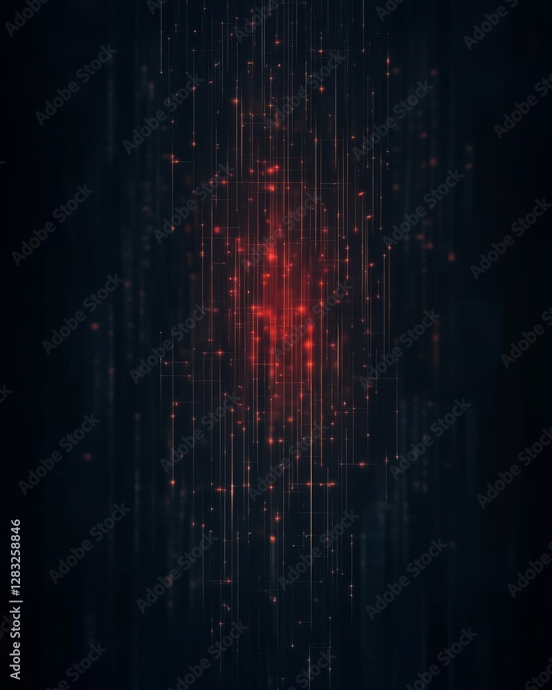 Poster an abstract digital background featuring vertical lines and a glowing red center against a dark back