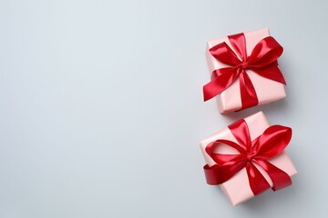 Beautiful gift boxes on gray background
