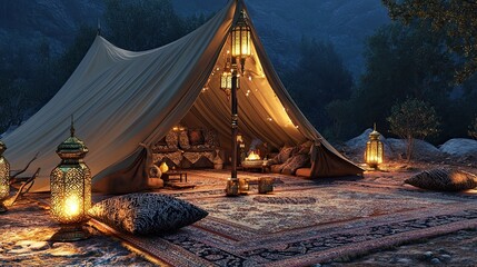 A luxurious Ramadan tent in the middle of the wilderness