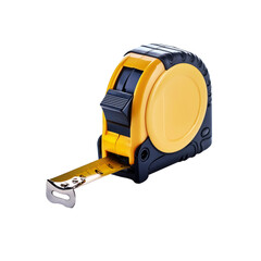 Realistic yellow measuring tape machine on transparent background