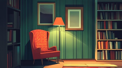 Cozy Reading Nook With Red Chair And Bookshelves
