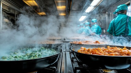 Commercial Kitchen Food Preparation in Progress