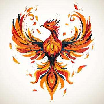 Design Tattoo: An artistic representation of the mythical phoenix rising from flames, symbolizing transformation, renewal, and hope with vibrant orange and red hues