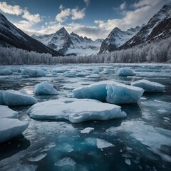 mountain lake in winter