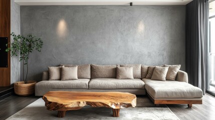 Modern Living Room Interior Design with Concrete Wall