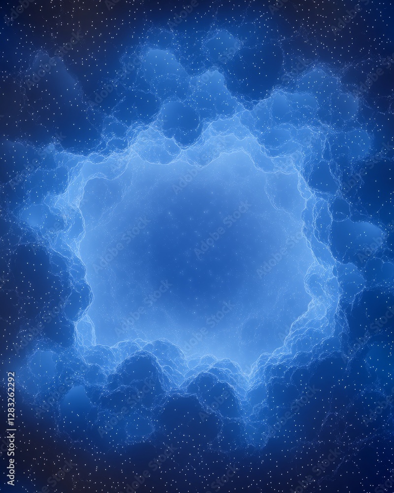 Poster a mesmerizing blue cosmic scene featuring a starry background and cloud-like formations creating an 