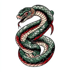 Obraz premium Serpent Coil: A vividly colored illustration of a serpent coiled in a dynamic pose, featuring intricate scales and a striking, assertive presence.