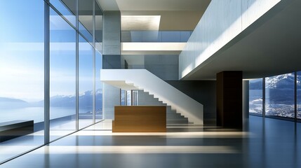 Obraz premium Modern Contemporary Office Lobby with Panoramic Views