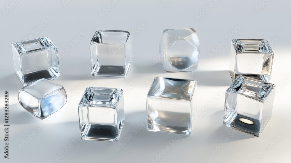 Poster realistic set of 3d glass cubes isolated on transparent background. vector illustration of empty cry