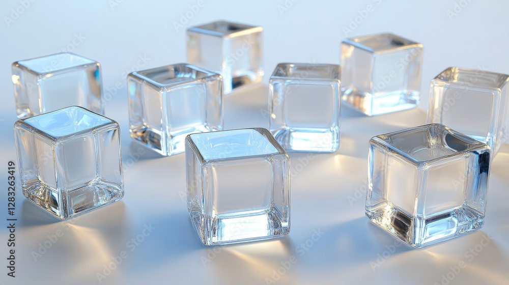 Poster realistic set of 3d glass cubes isolated on transparent background. vector illustration of empty cry