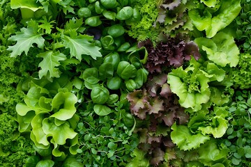 Fototapeta premium Fresh Green Leafy Vegetables Close-Up for Healthy Eating Inspiration Background