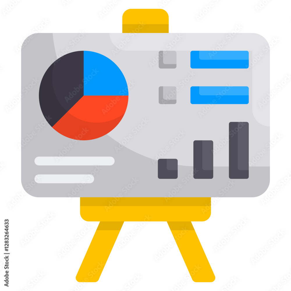 Aufkleber presentation board with business charts graph data analysis flat vector icon illustration.