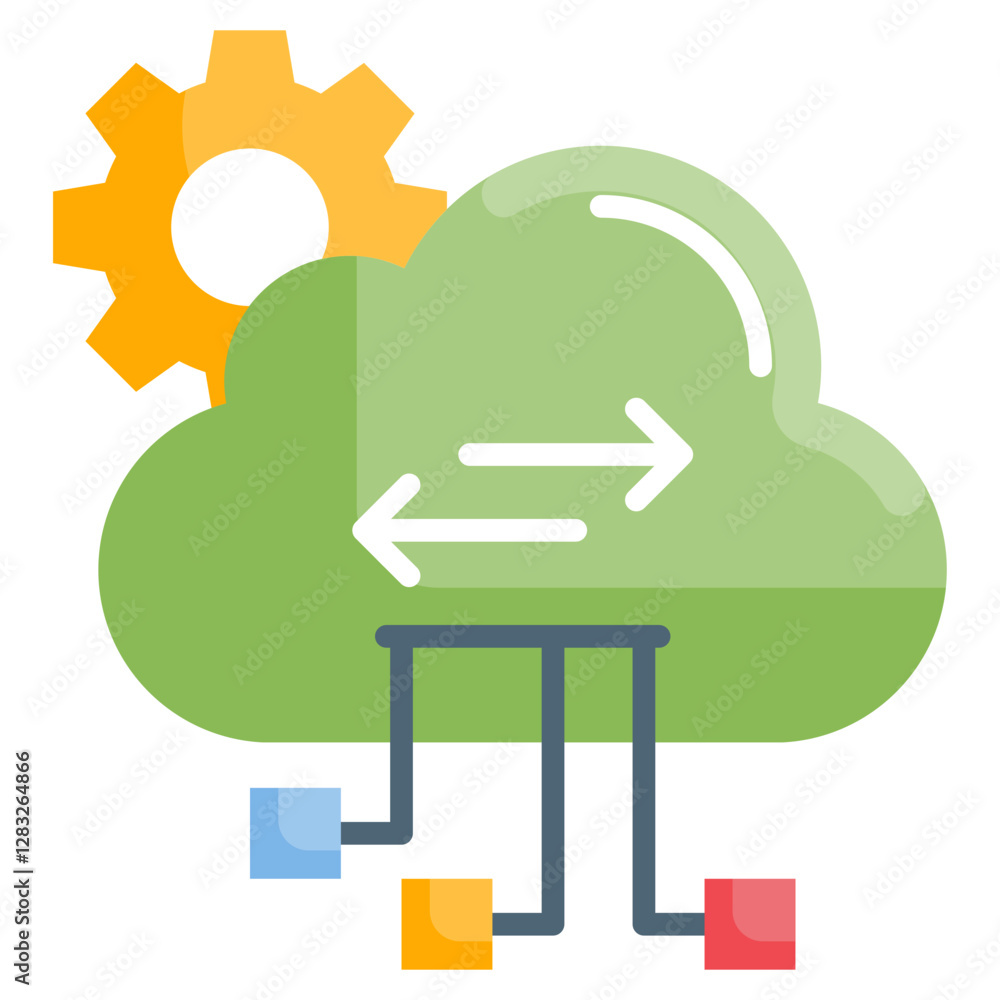 Poster cloud computing technology data transfer gear configuration connection diagram illustration