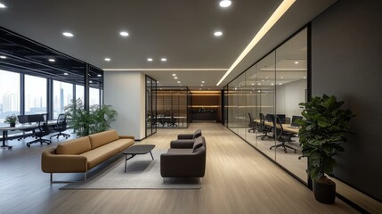 Modern Office Interior Design with Glass Partitions
