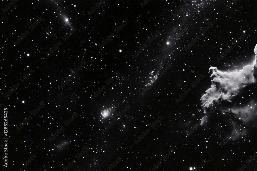 Poster cosmic symphony: a detailed view of a galaxy, with stars of varying sizes creating a complex astrono