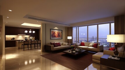 Modern Open-plan Living Room Design Illustration