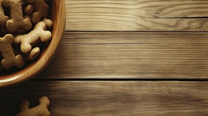 Obraz premium Dog treats wooden bowl rustic table background