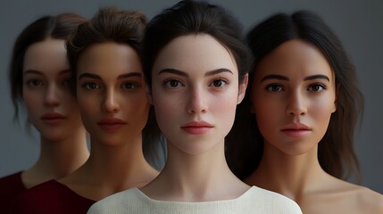 Obraz premium Four Women Together with Diverse Hair Styles and Skin Tones