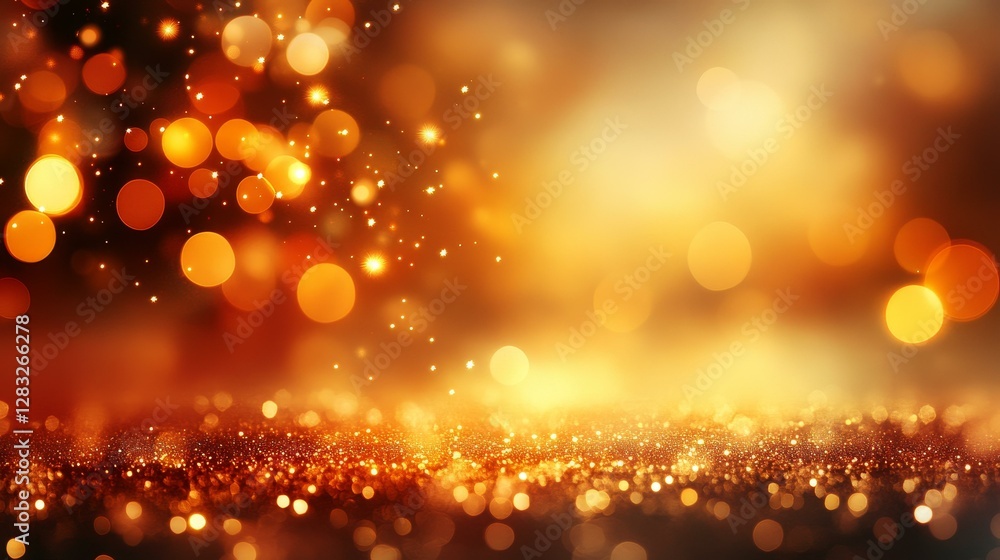 Poster golden glittering background with bokeh effect