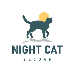 Silhouette Illustration Logo of a Cat walking with a moon background This logo is suitable for pet business, cat lover community, cat accessory shop