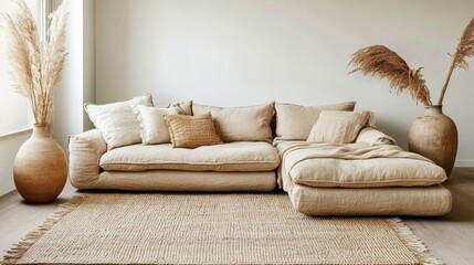 Beige Sectional Sofa in Modern Living Room