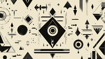 Y2k monochrome abstract shape. Vector illustration set of black geometric forms and symbols. Retro futuristic elements for 2000s and brutalist style design. Simple streetwear psychedelic figures.